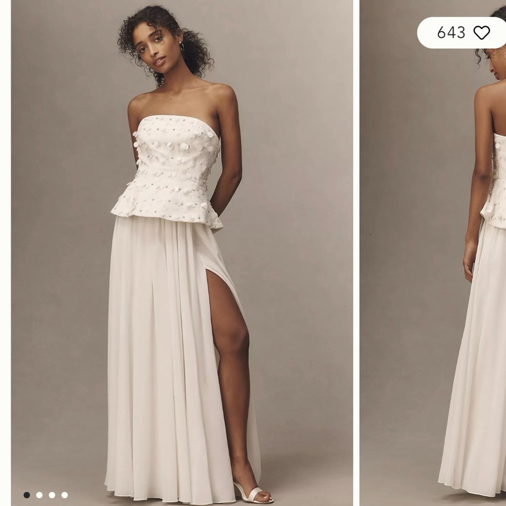 BHLDN Strapless Embellished Peplum Pleated  Gown with Slit